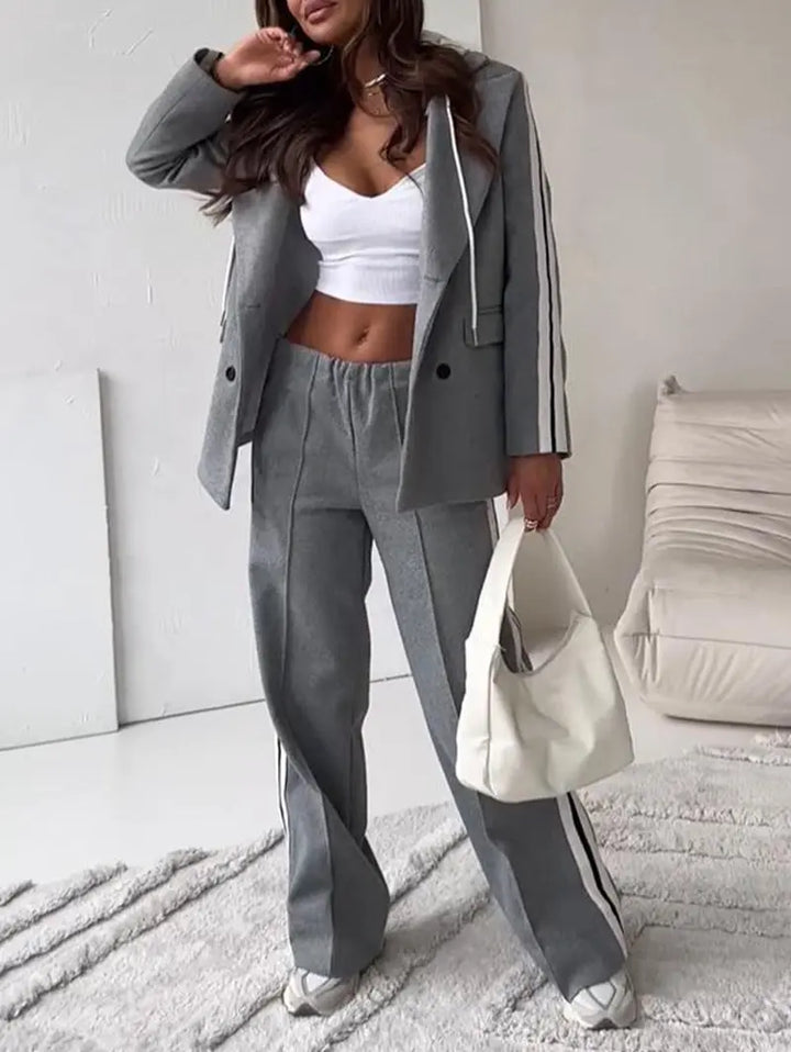 LS | Women Trend Stripe Tailored Pants Set Lion Style