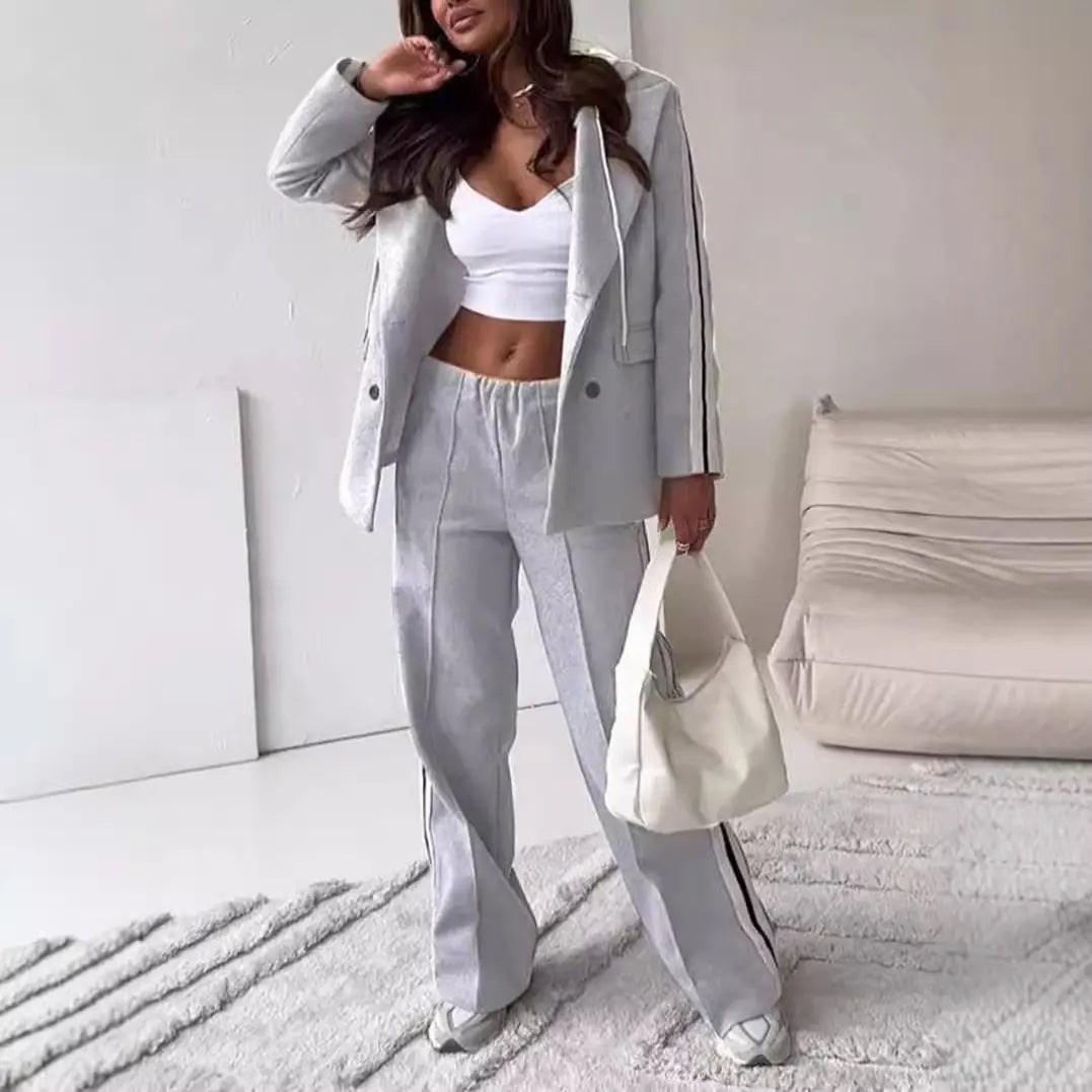 LS | Women Trend Stripe Tailored Pants Set Lion Style