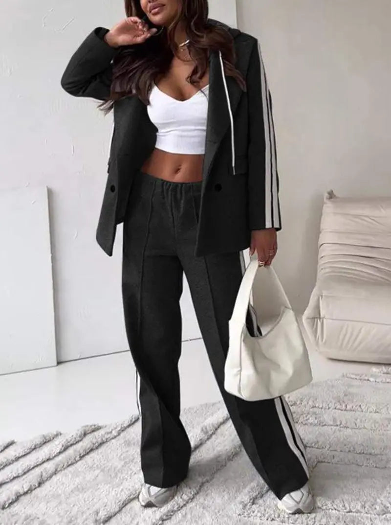LS | Women Trend Stripe Tailored Pants Set Lion Style