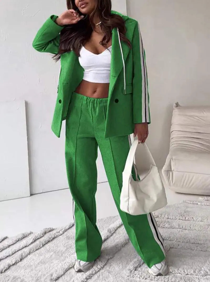 LS | Women Trend Stripe Tailored Pants Set Lion Style