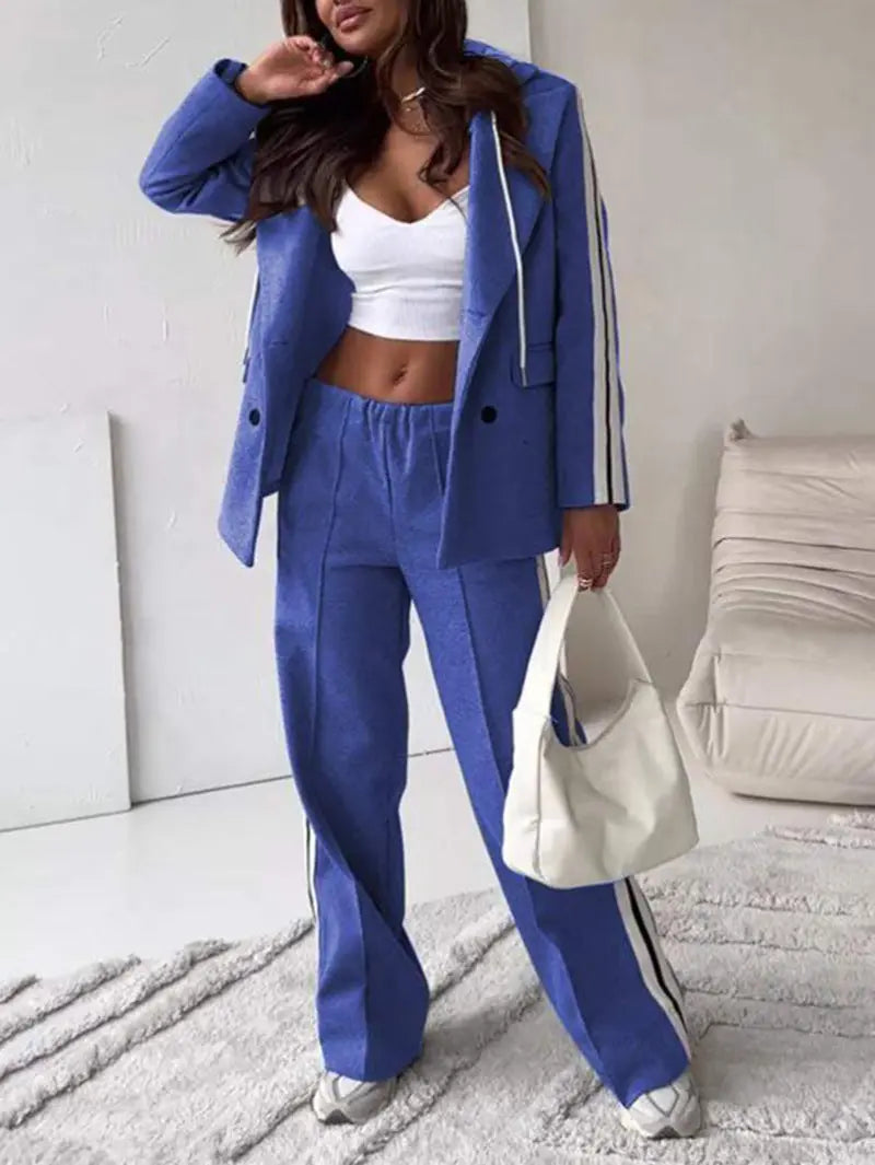 LS | Women Trend Stripe Tailored Pants Set Lion Style