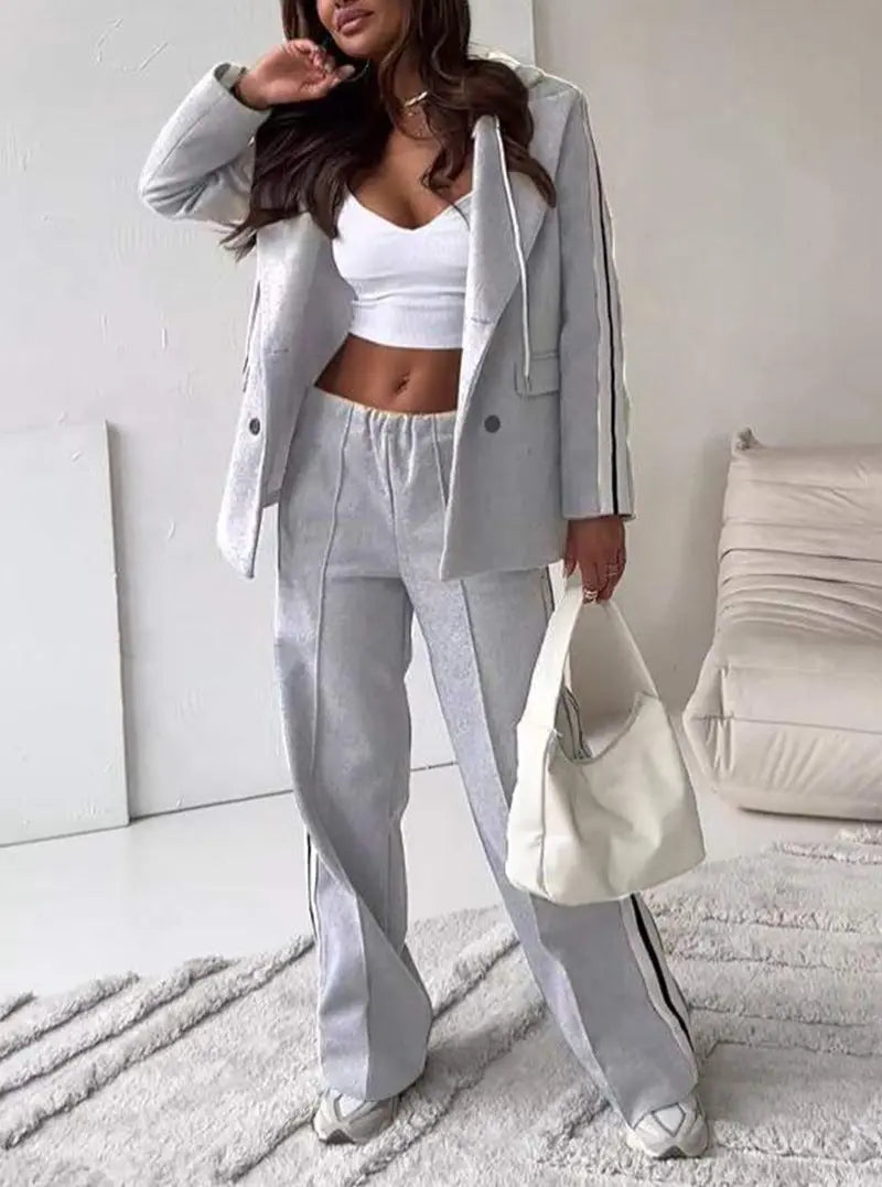 LS | Women Trend Stripe Tailored Pants Set Lion Style