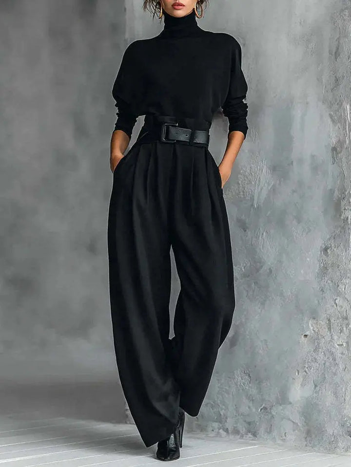 LS | Women Turtleneck Wide Leg Jumpsuit Lion Style