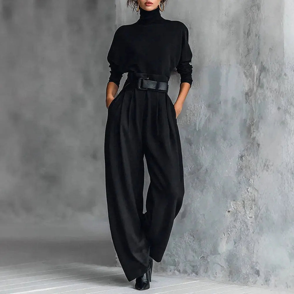 LS | Women Turtleneck Wide Leg Jumpsuit Lion Style