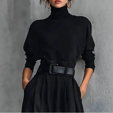 LS | Women Turtleneck Wide Leg Jumpsuit Lion Style