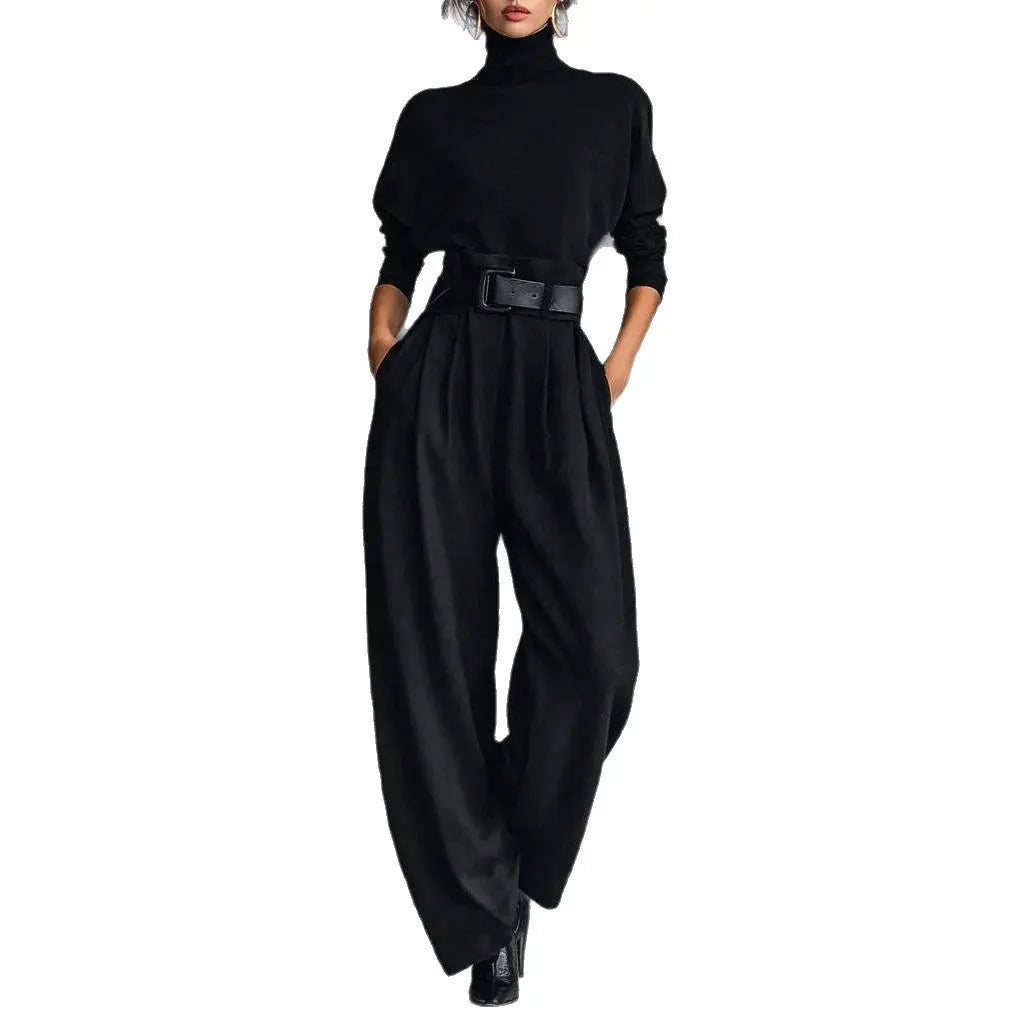 LS | Women Turtleneck Wide Leg Jumpsuit Lion Style