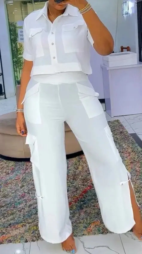 LS | Women Utility Crop Top Pants Set Lion Style
