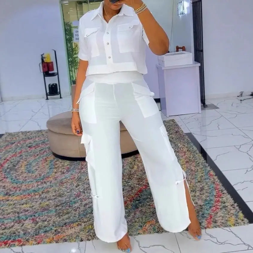 LS | Women Utility Crop Top Pants Set Lion Style
