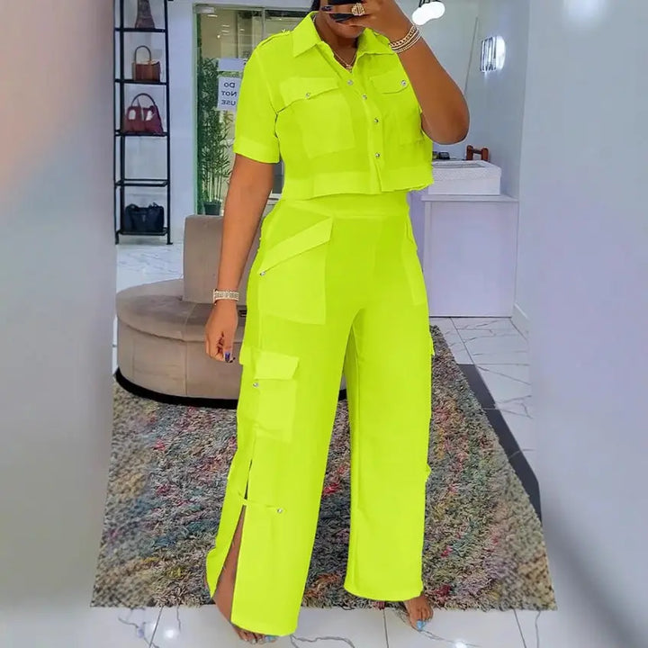 LS | Women Utility Crop Top Pants Set Lion Style
