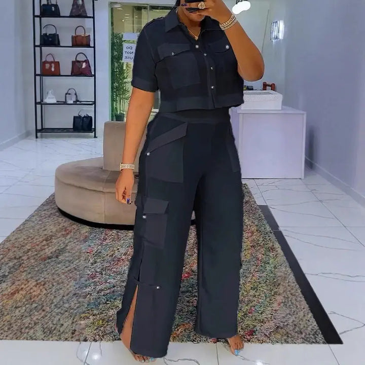 LS | Women Utility Crop Top Pants Set Lion Style