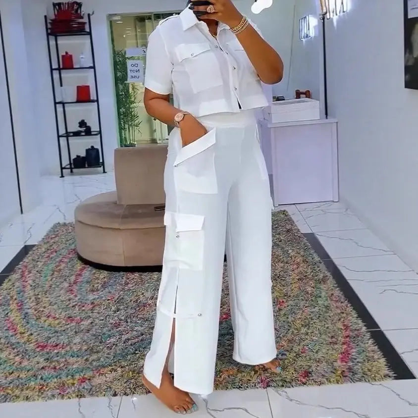 LS | Women Utility Crop Top Pants Set Lion Style