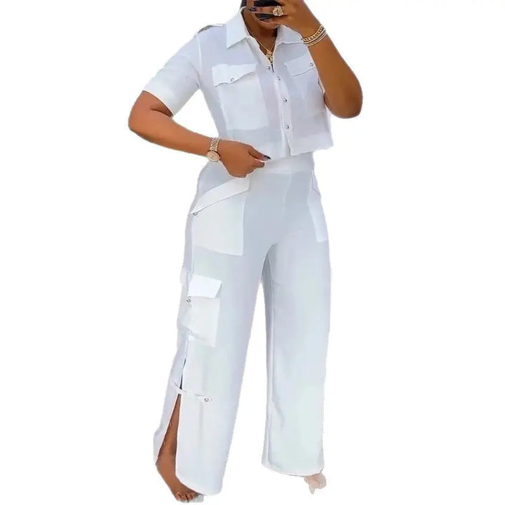 LS | Women Utility Crop Top Pants Set Lion Style