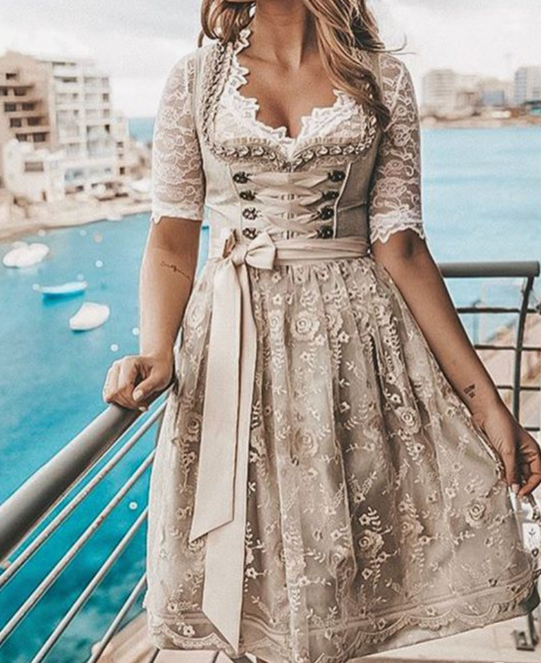 LS | Women Vintage Lace Corset Dress Lion Style