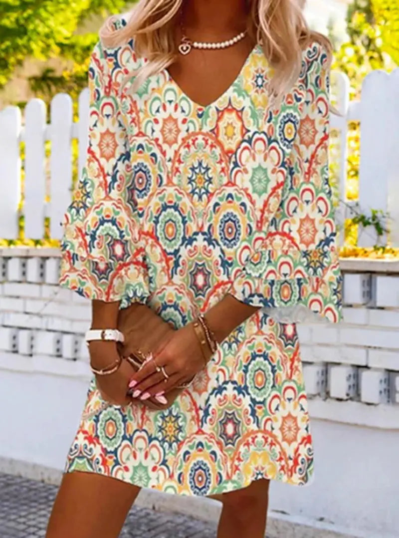 LS | Women Vintage Mosaic Mini Dress Lion Style