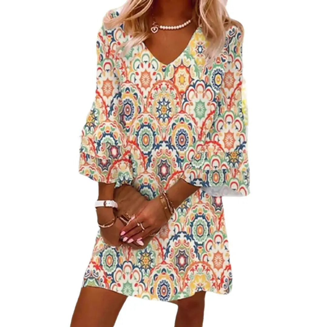 LS | Women Vintage Mosaic Mini Dress Lion Style