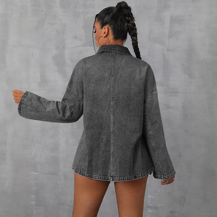 LS | Women Vintage Wash Denim Pullover Top Lion Style