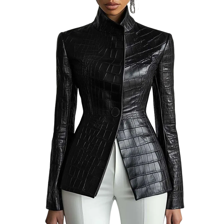 LS | Women’s Croc-Texture Faux Leather Coat