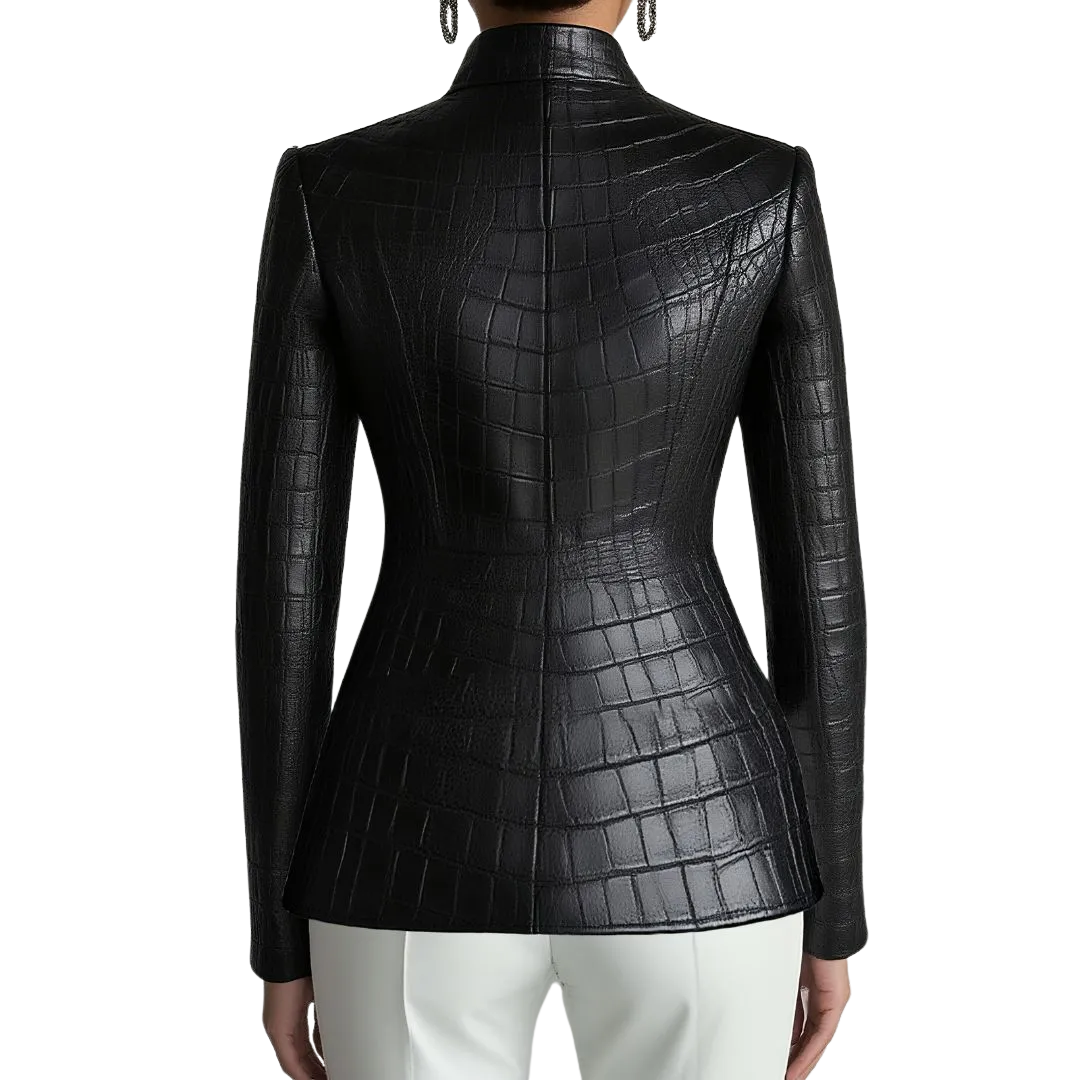 LS | Women’s Croc-Texture Faux Leather Coat
