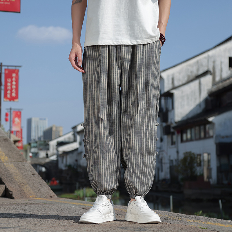Lion Style | Kyoto Striped Cotton-Linen Jogger Pants Lion Style