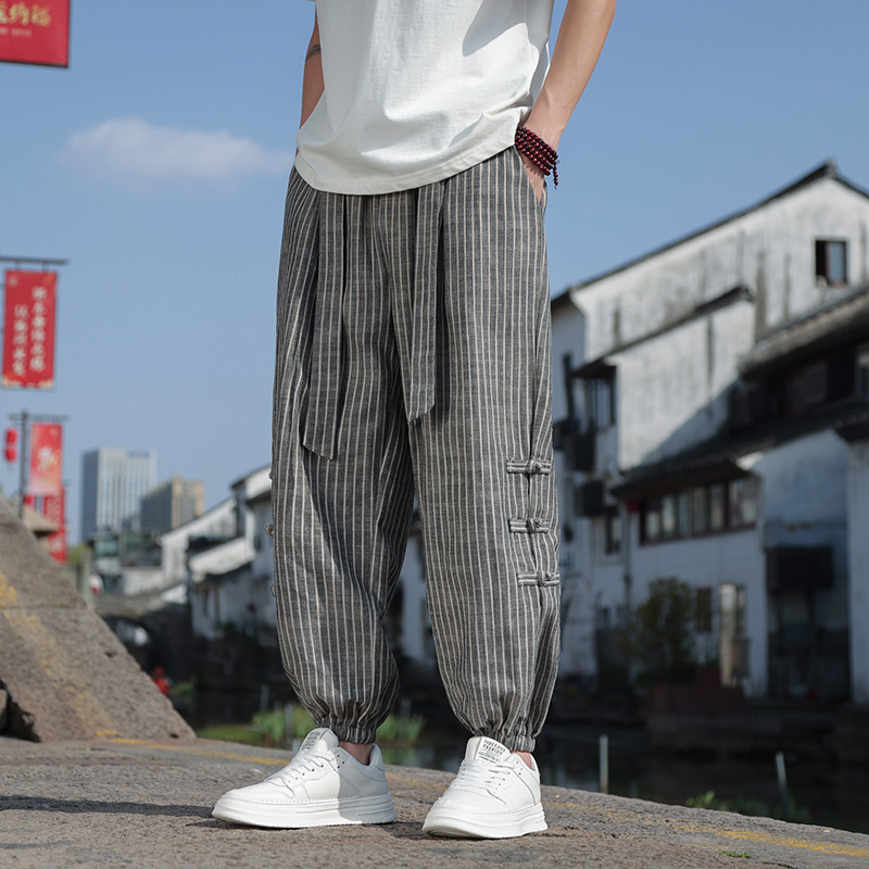 Lion Style | Kyoto Striped Cotton-Linen Jogger Pants Lion Style