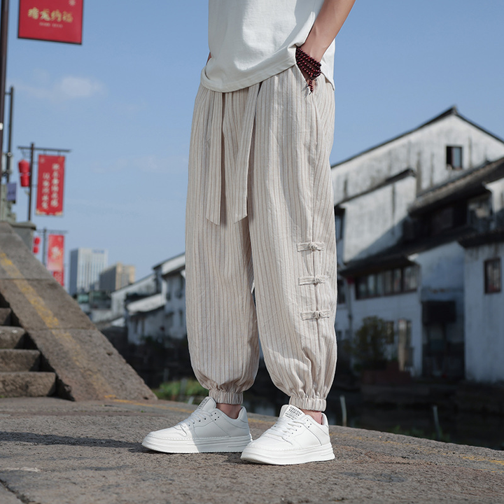 Lion Style | Kyoto Striped Cotton-Linen Jogger Pants Lion Style