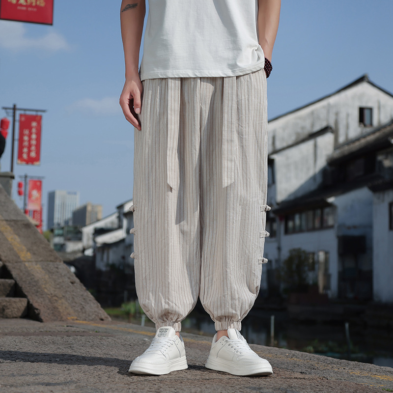 Lion Style | Kyoto Striped Cotton-Linen Jogger Pants Lion Style