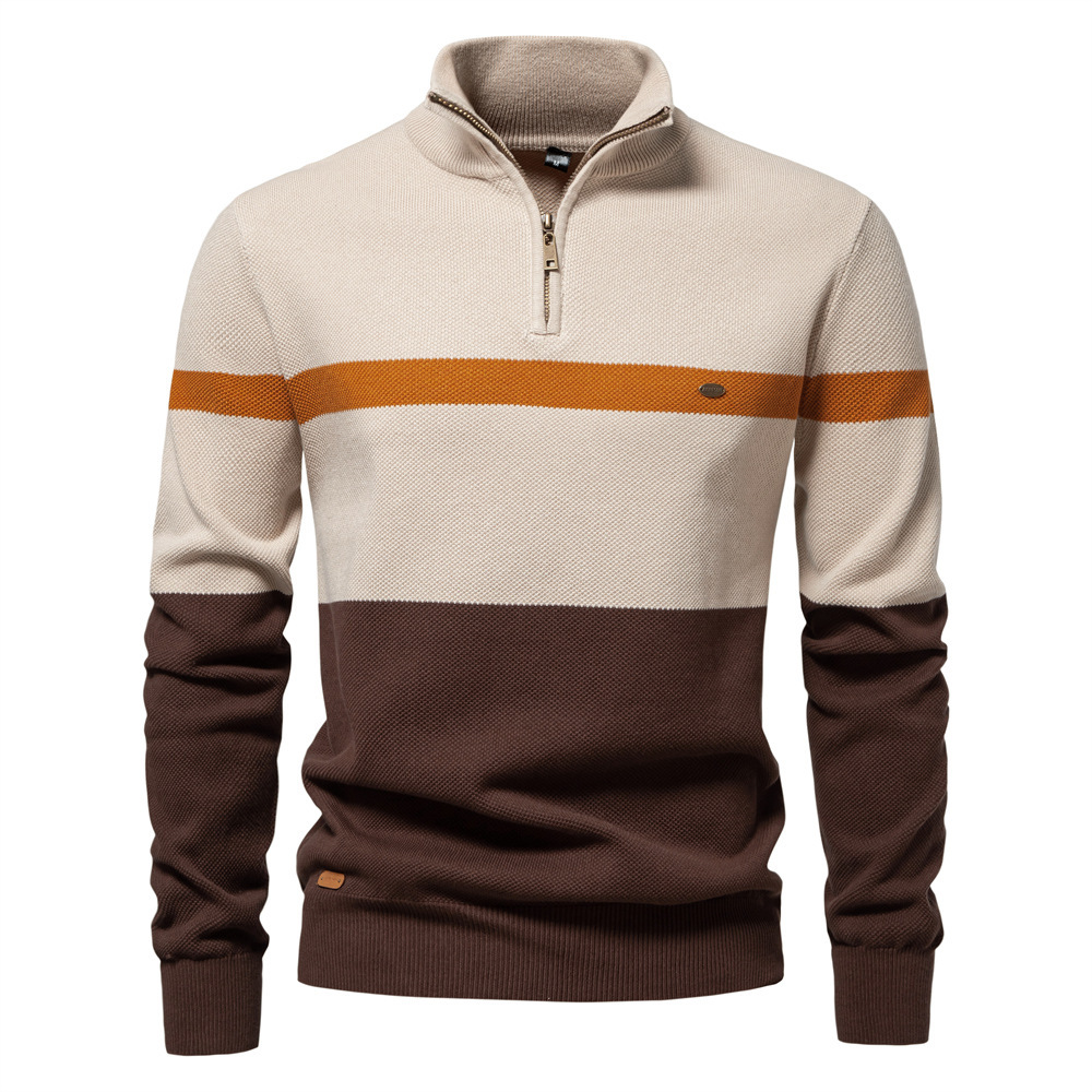 Lion Style | Men’s Striped Quarter-Zip Cotton Pullover Lion Style