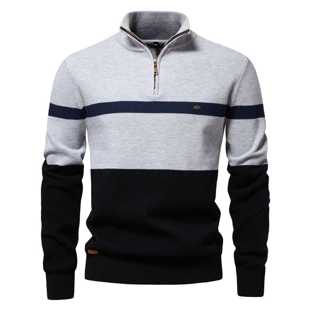 Lion Style | Men’s Striped Quarter-Zip Cotton Pullover Lion Style