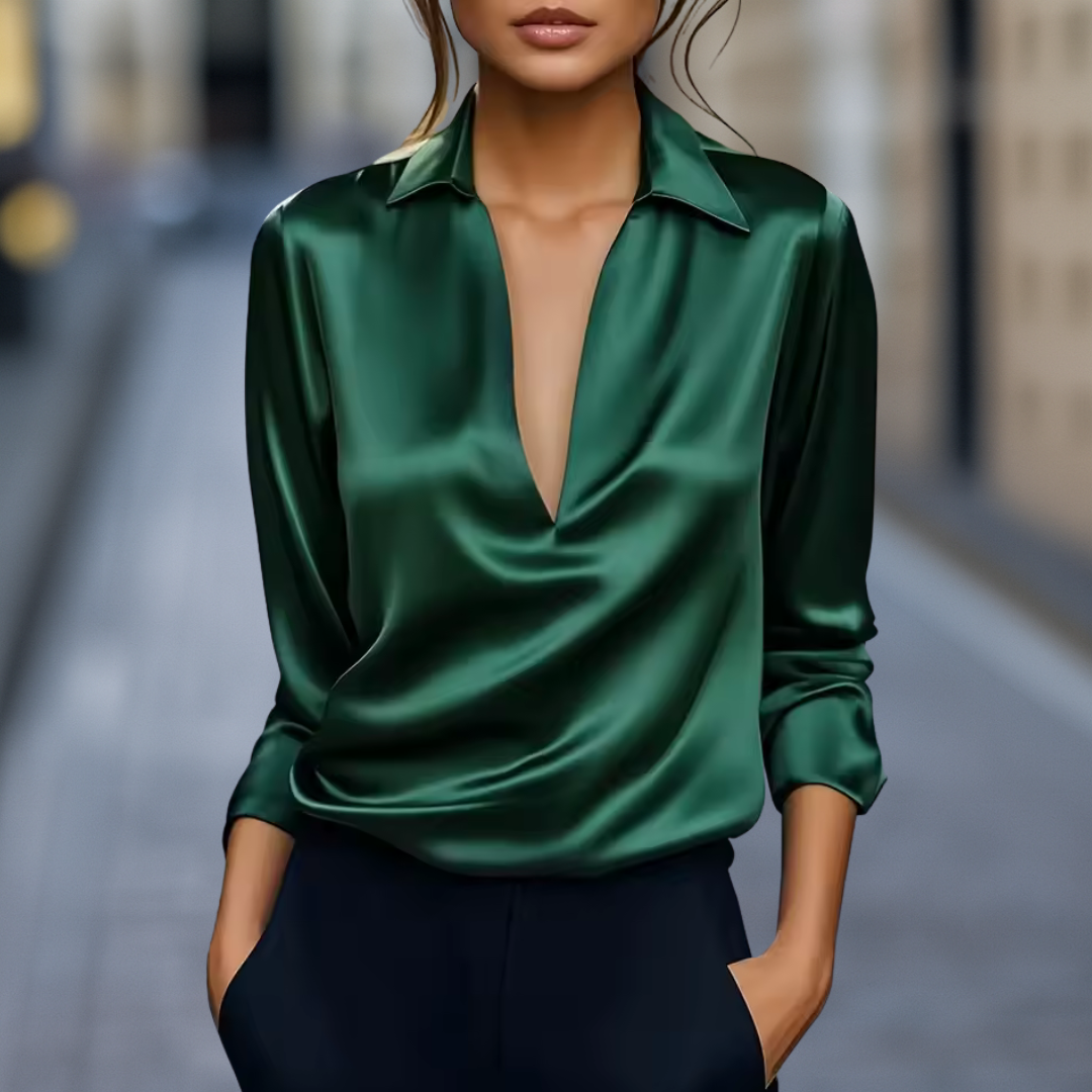 Lion Style | Women’s Satin V-Neck Blouse