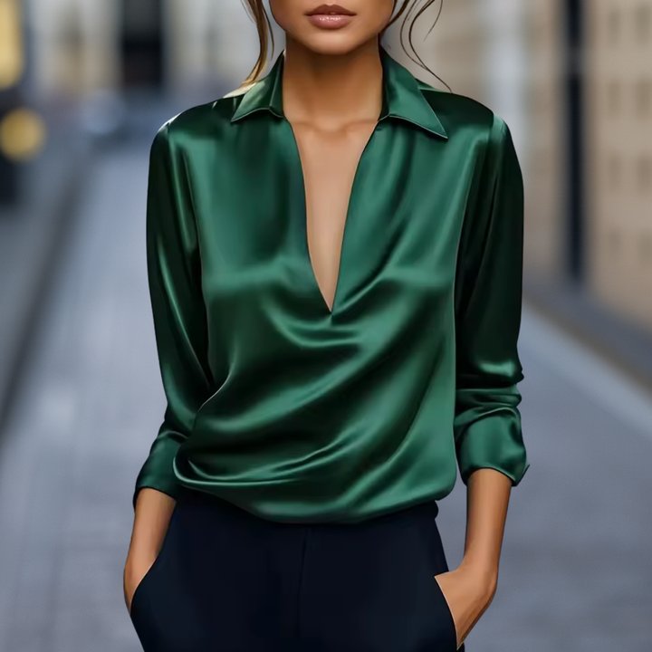 Lion Style | Women’s Satin V-Neck Blouse