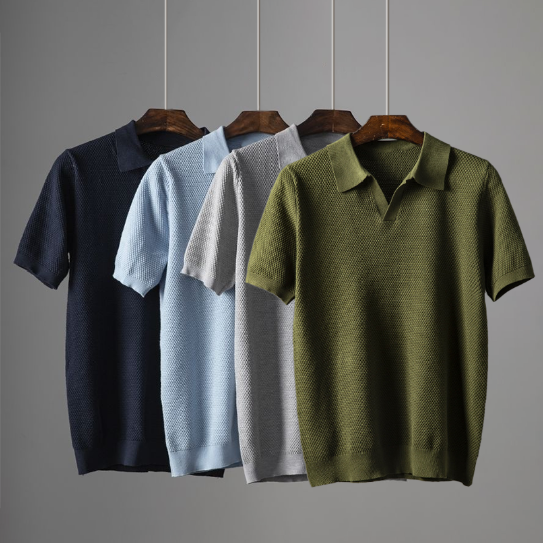 Lucca Textured Knit Cotton Polo Shirt