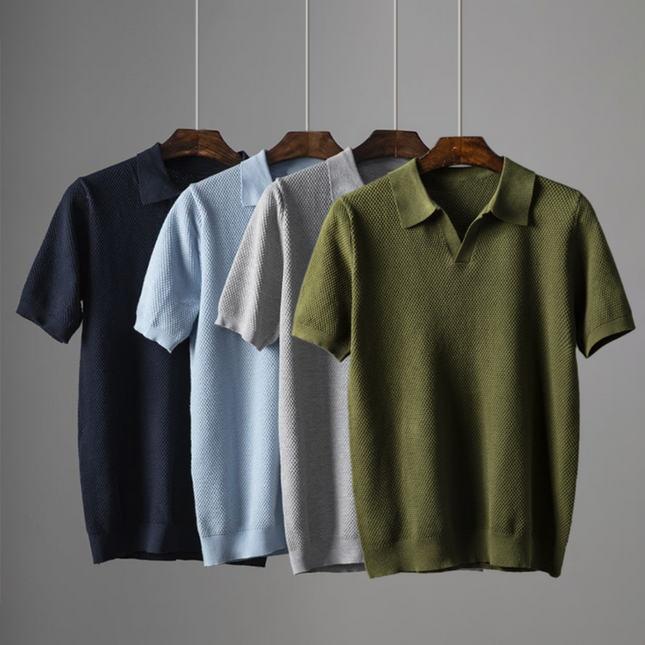 Lucca Textured Knit Cotton Polo Shirt