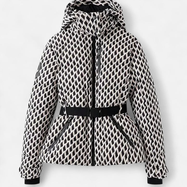 Black and white patterned jacket on a white background
