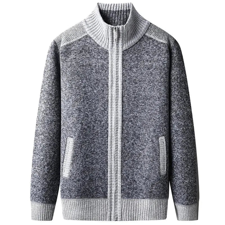 Mark Full Zip Contrast Knit Sweater