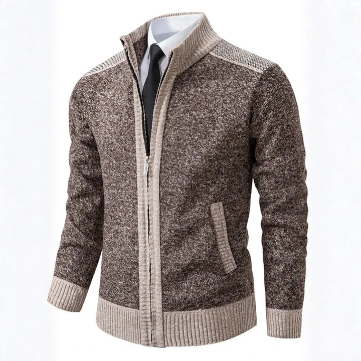 Mark Full Zip Contrast Knit Sweater