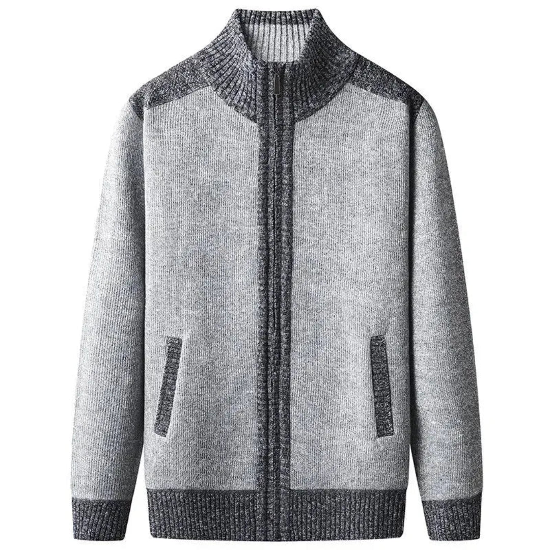 Mark Full Zip Contrast Knit Sweater