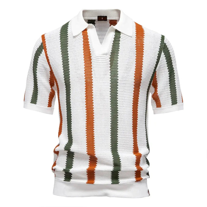Men Retro Stripe Knit Polo LionStyle Lion Style