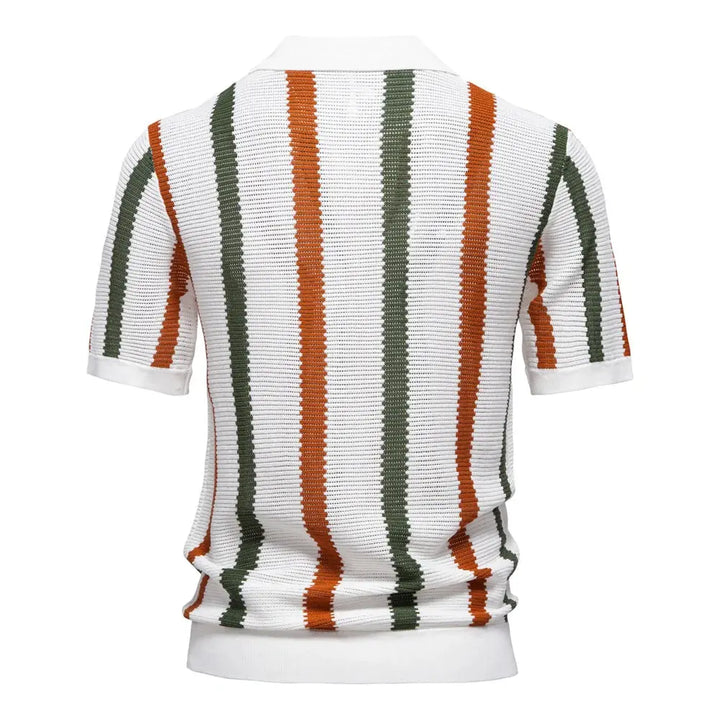 Men Retro Stripe Knit Polo LionStyle Lion Style