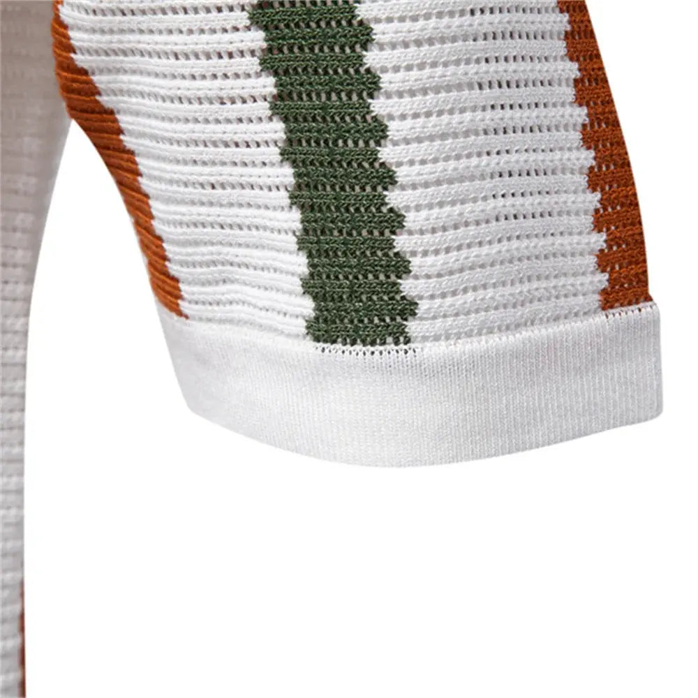 Men Retro Stripe Knit Polo LionStyle Lion Style