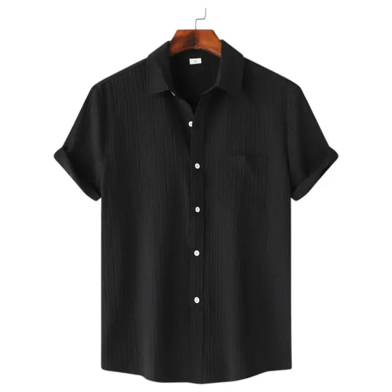 Men Textured Short Sleeve Button Shirt LionStyle Lion Style