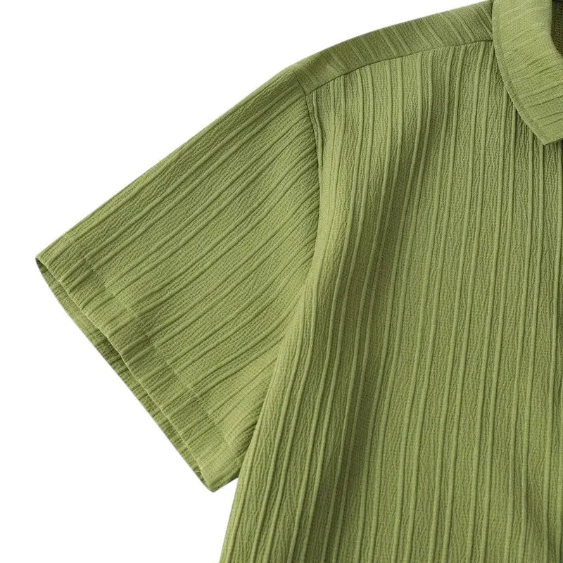 Men Textured Short Sleeve Button Shirt LionStyle Lion Style