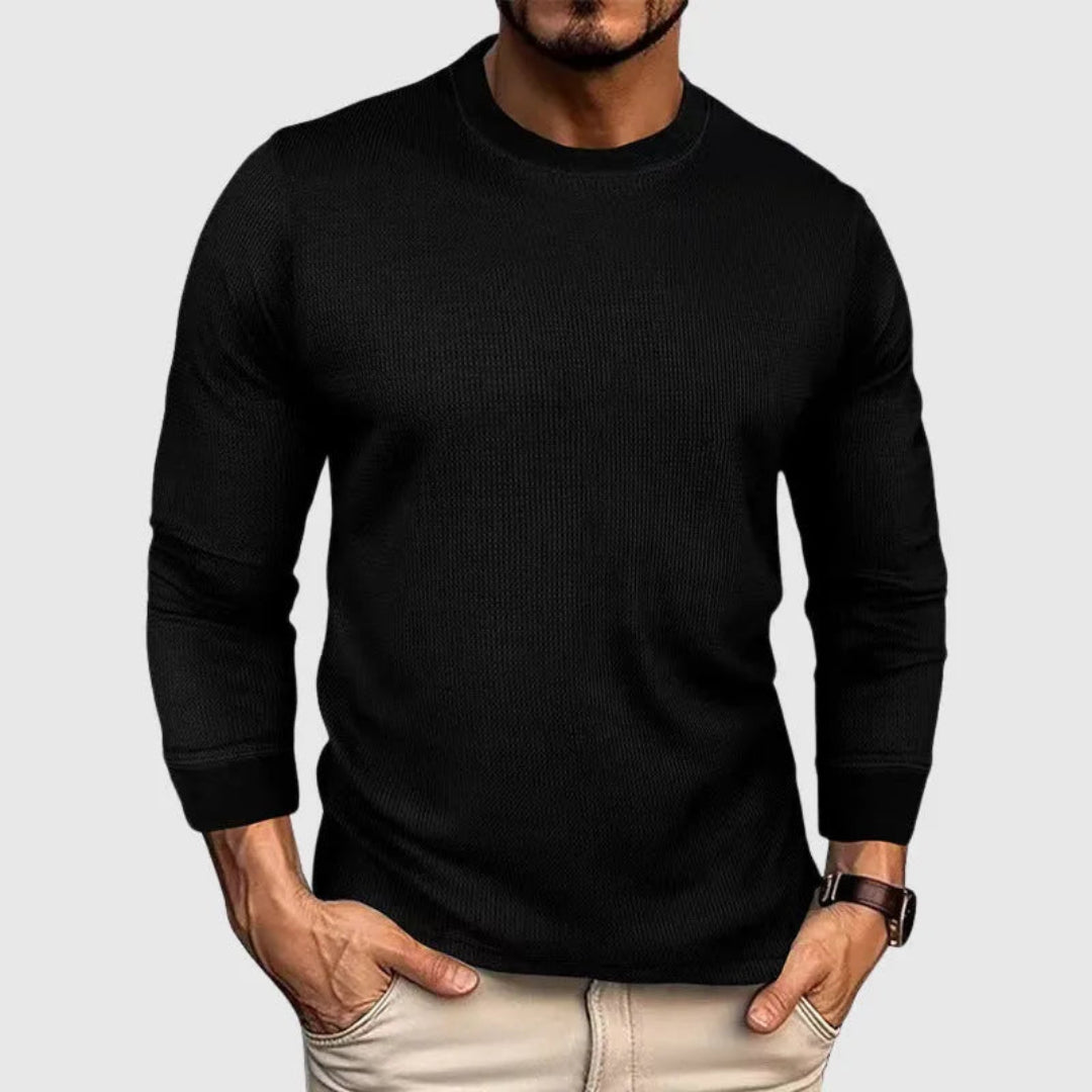 Men's O-Neck Ribbed Long-Sleeved Shirt