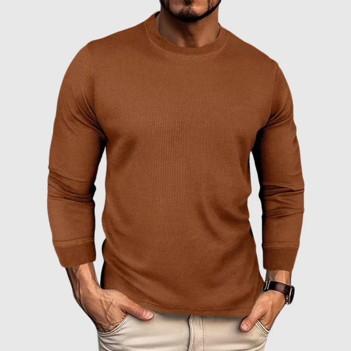 Men's O-Neck Ribbed Long-Sleeved Shirt