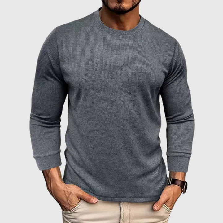 Men's O-Neck Ribbed Long-Sleeved Shirt