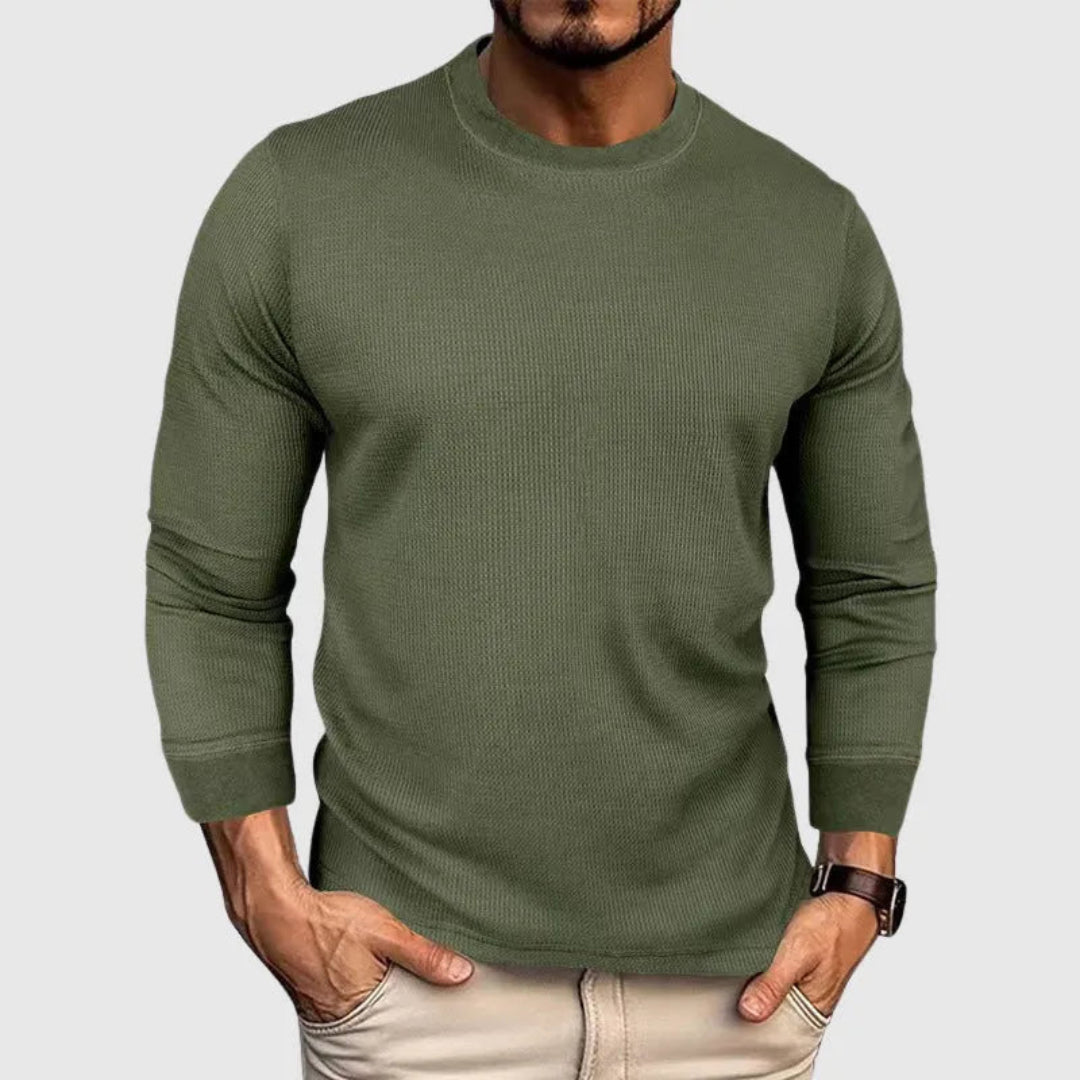 Men's O-Neck Ribbed Long-Sleeved Shirt