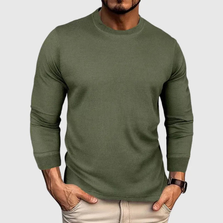 Men's O-Neck Ribbed Long-Sleeved Shirt