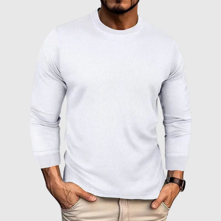 Men's O-Neck Ribbed Long-Sleeved Shirt