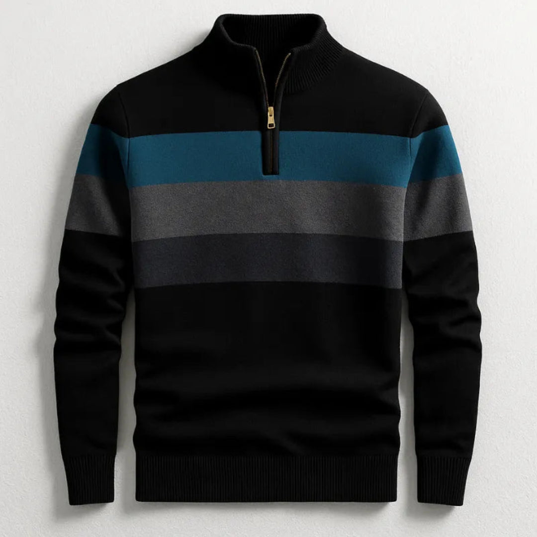 Men’s Striped Cotton Quarter-Zip Pullover