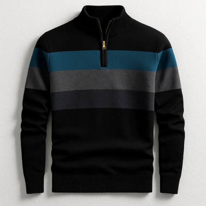 Men’s Striped Cotton Quarter-Zip Pullover