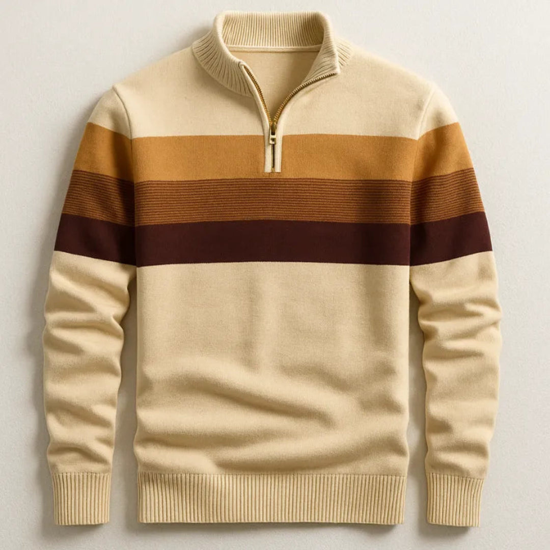 Men’s Striped Cotton Quarter-Zip Pullover